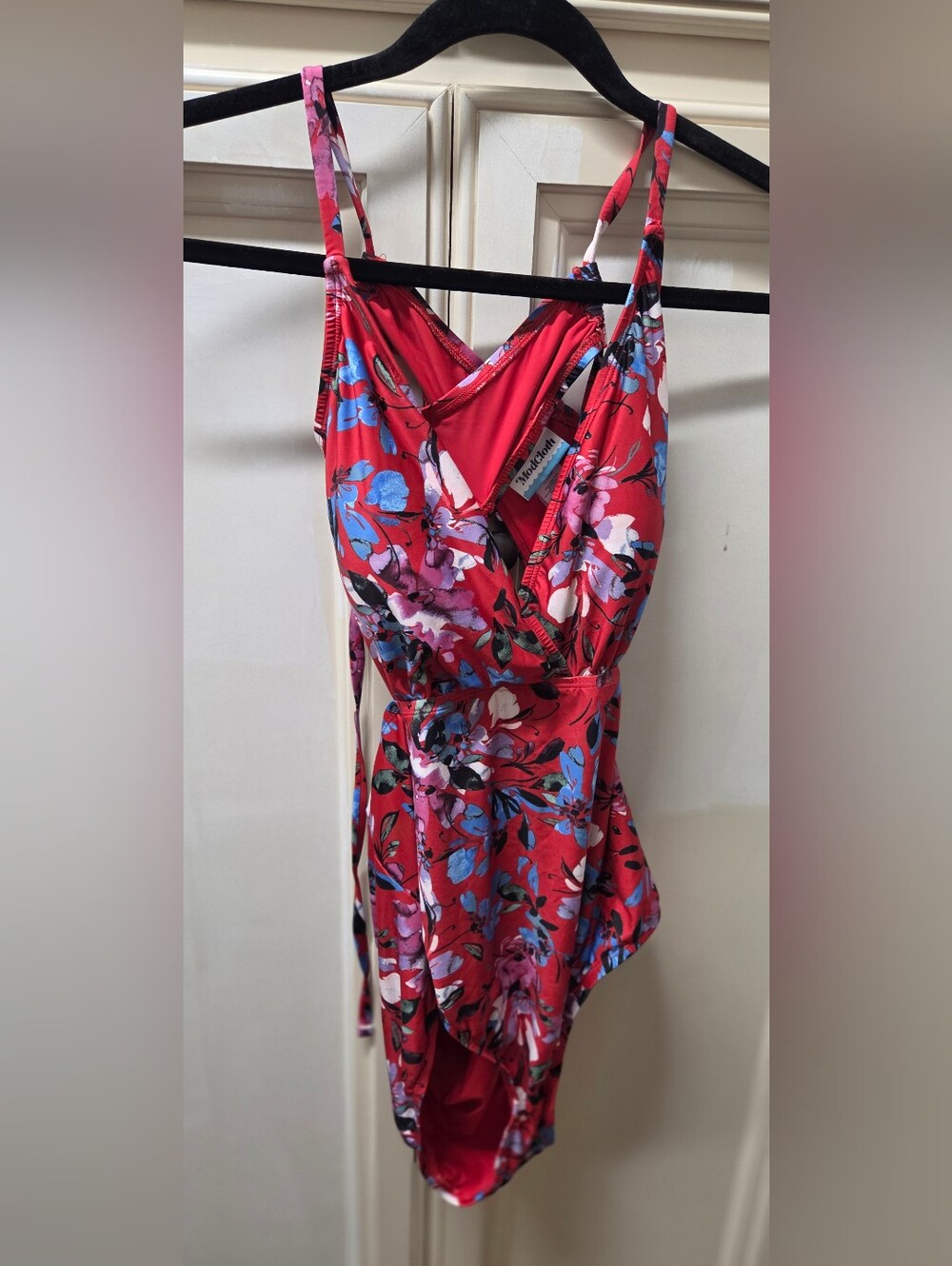 Modcloth The Sonia Floral Red One-Piece Swimsuit with Cutout And Tie Back XL - Picture 3 of 7